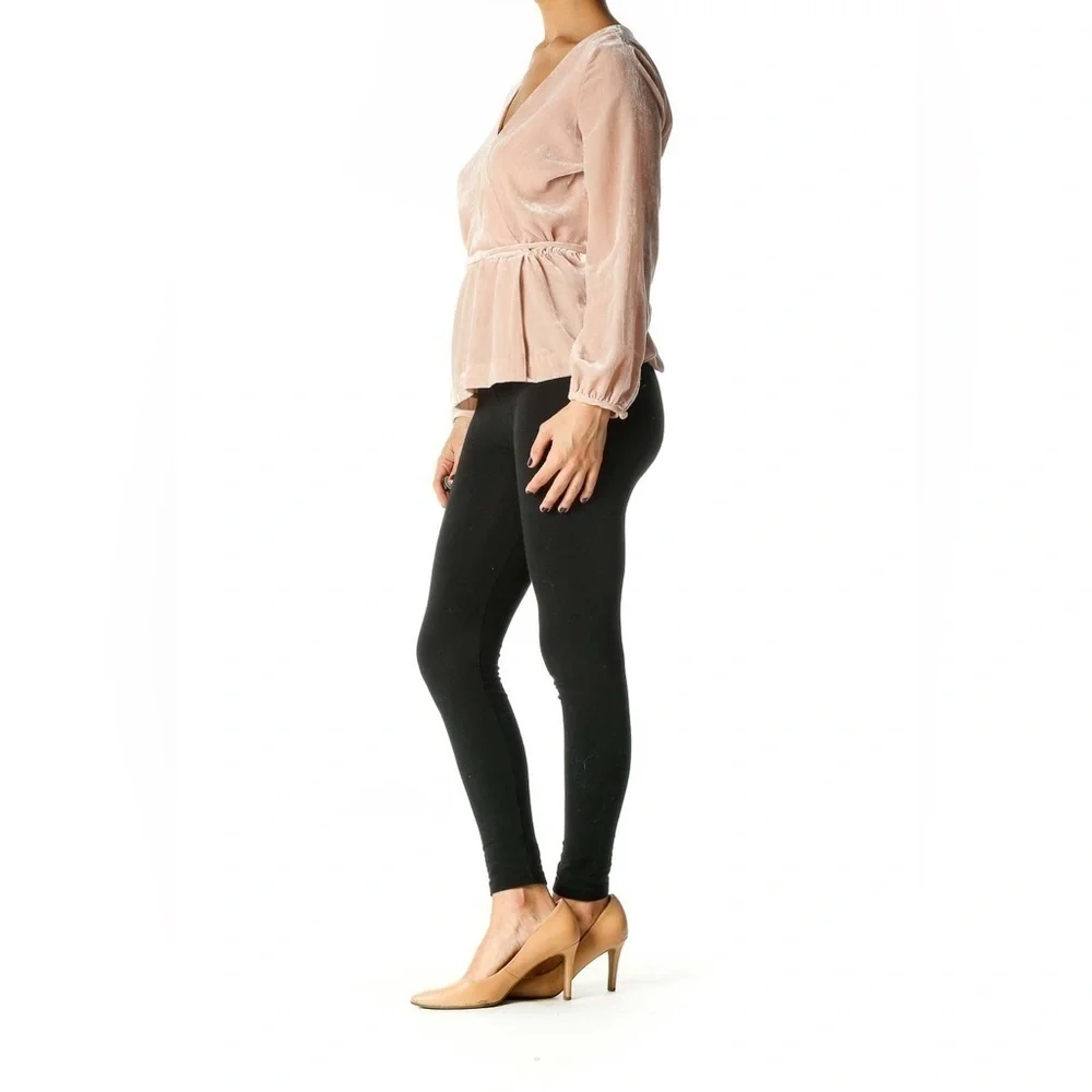 J Crew Women Blush Pink Velvet V-Neck Long Sleeve Top With Tie Size 4